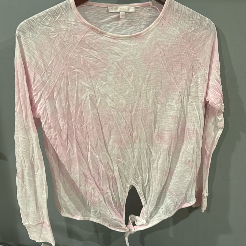 Olivaceous pink tie-dye women’s soft L long sleeve tie front scoop neck